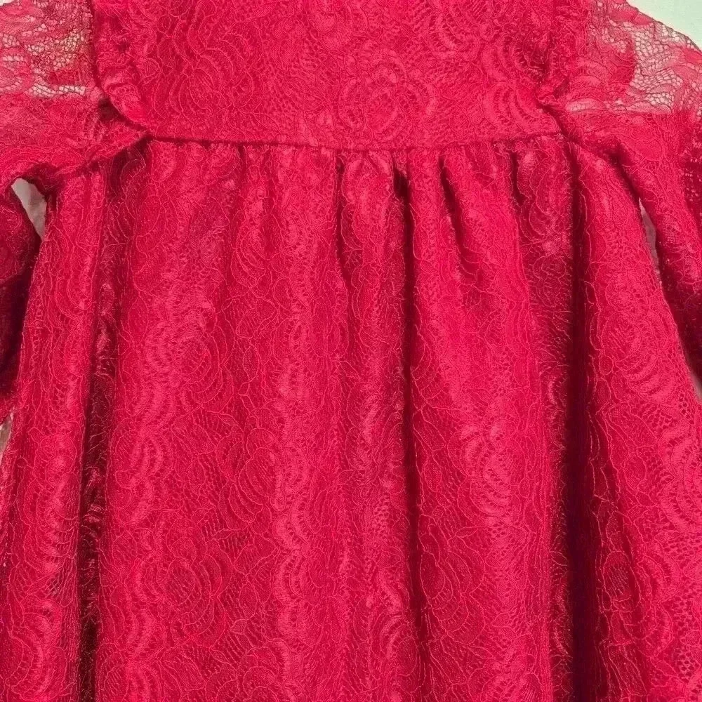 Wonder Nation Toddler Girls Red Lace Holiday Dress Ruffled Hem Size 4T